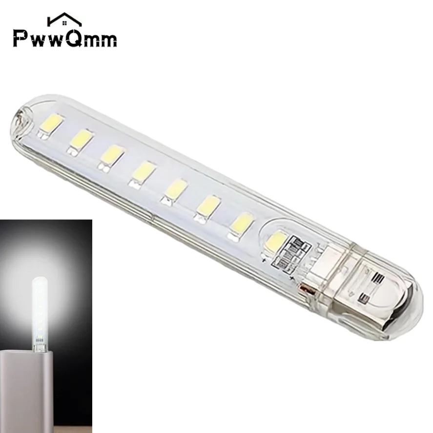 PwwQmm Mini USB LED Table Lamp Portable Reading Desk Light For Camping Power Bank Notebook 8Leds Book Night lights Flashlight