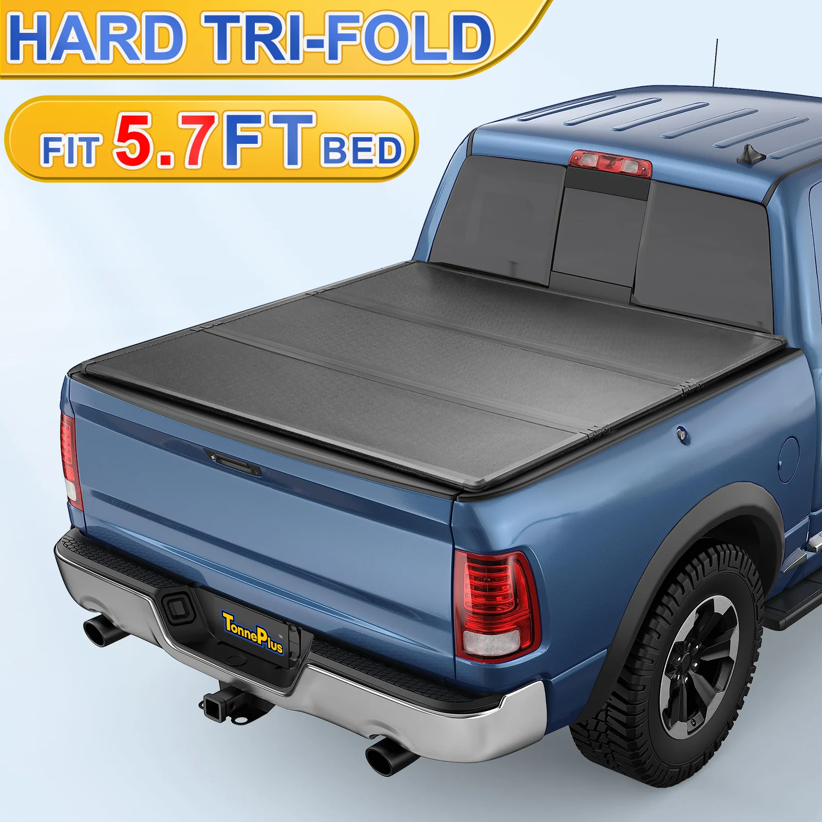 TonnePlus FRP Hard Tri-Fold Bed Tonneau Cover Truck Bed Covers for 2009-2024 Ram 1500 5.7FT Bed w/o RamBox; Lightning 67.4" Bed