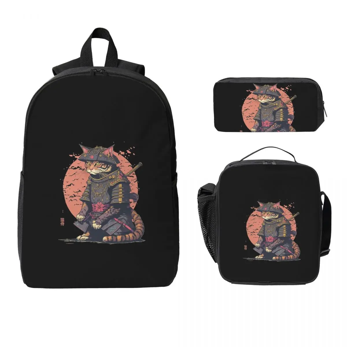 

Cats Anime Samurai Sword Backpack Student Boy Girl BookBag School Bag Computer Shoulder Bags 3ps Insulated Lunch Bag Pencil Case