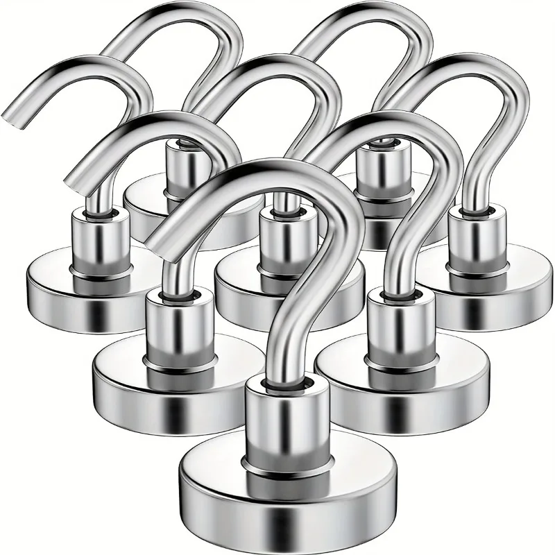 5 pieces of 32mm magnetic hooks - easy to install, polished metal, suitable for office, kitchen garden keys, and water bottles