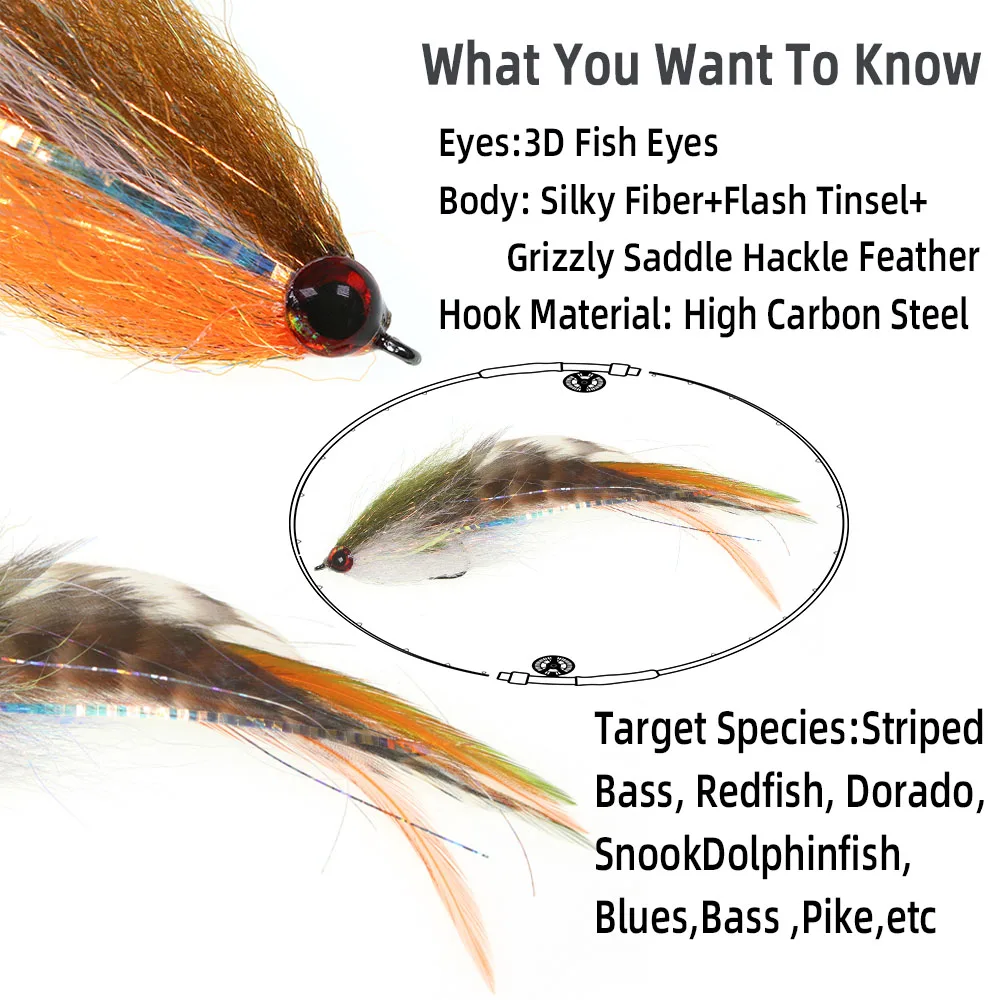 1PC #2/0 Big Streamer Saltwater Fly Grizzly Hackle Big Game Flies Salmon Bass Pike Trout Chub Fishing Artificial Lure Baits