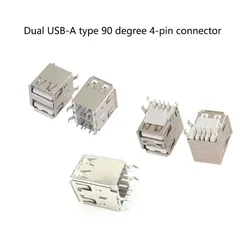 10/50/100Pcs Dual USB Type A Female Solder Receptacle PCB Receptacle USB-A Type 90 Degree 4 Pin Connector USB Socket Rolled Edge