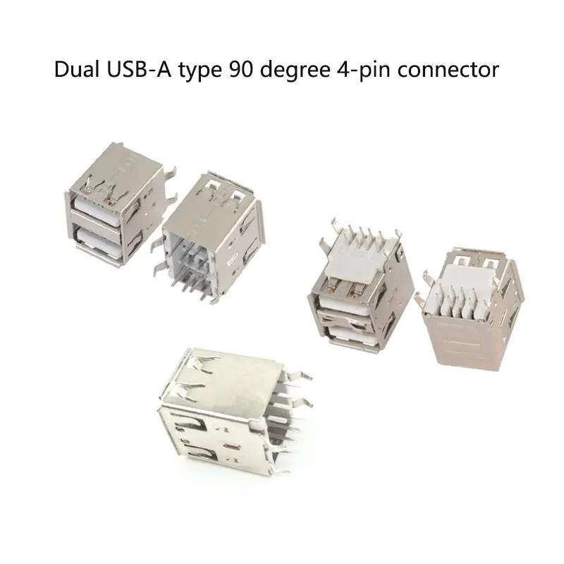10/50/100szt Podwójne gniazdo USB typu A żeńskie gniazdo lutownicze Gniazdo PCB USB-A Typ 90 stopni 4-pinowe złącze USB Gniazdo walcowane krawędzie