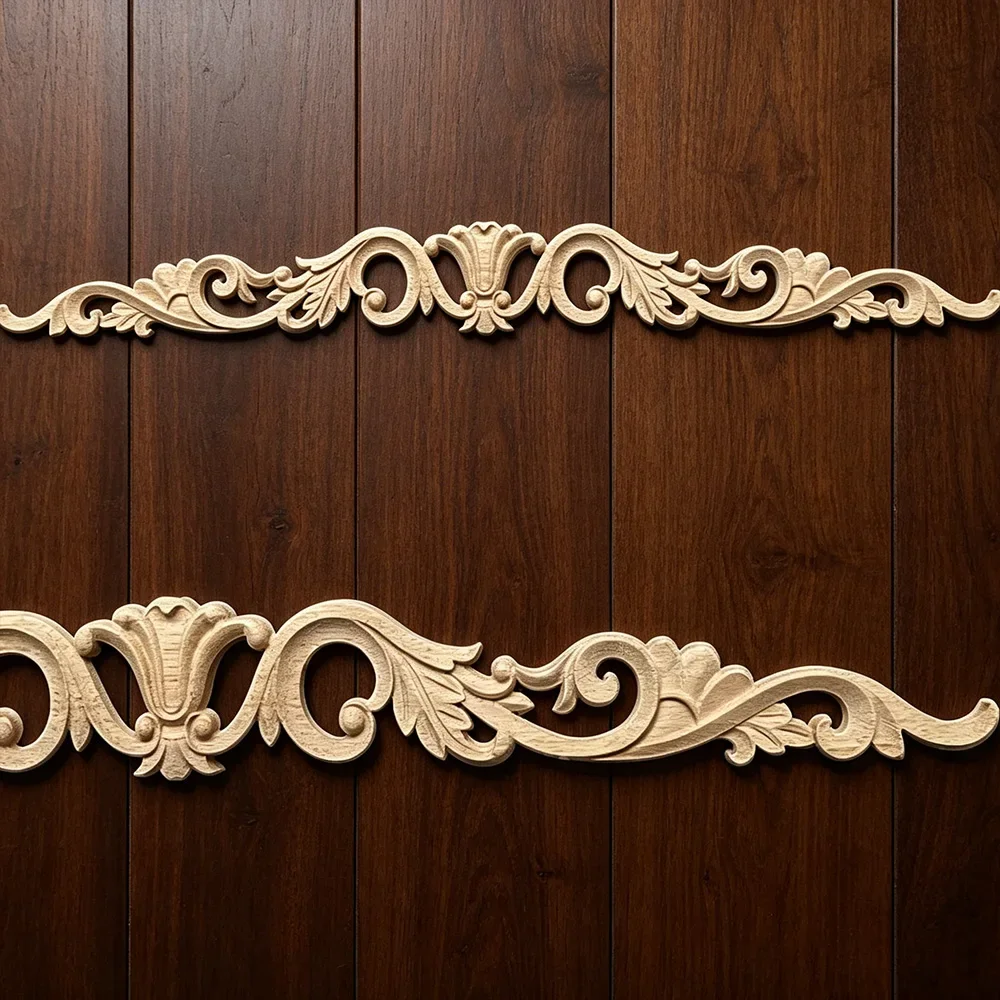 5PCS 40cm European Furniture Decorative Wood Carving Door Decals Long Bed of White Peihua Tablets Ornaments Figurines Miniatures