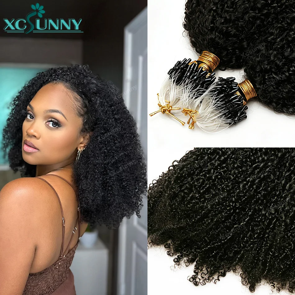 Burmese Microlink Hair Extensions For Black Women 4C Micro Ring Loop Kinky Curly Extensions Wholesale Micro Loop Curly Hair