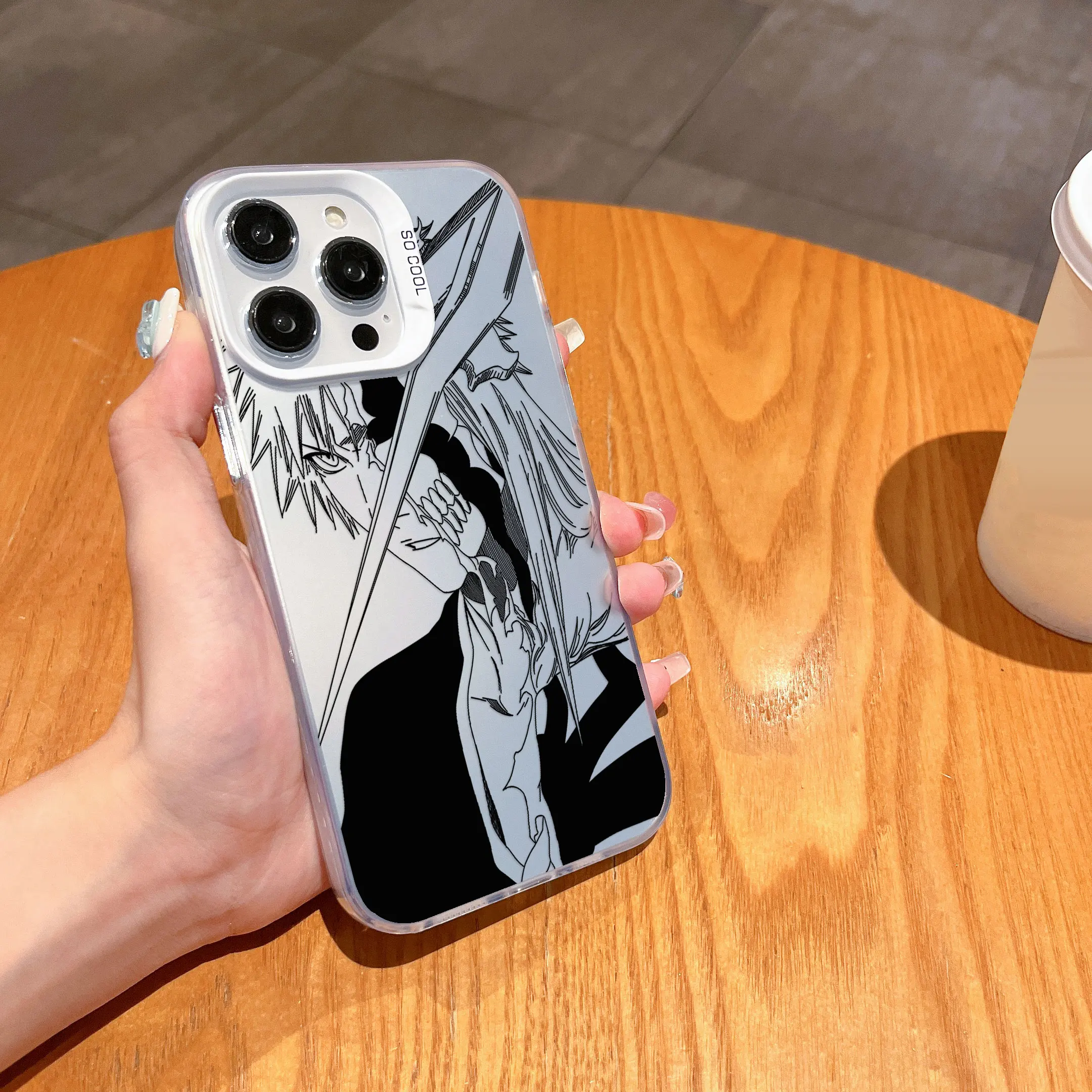 黒アニメブリーチ黒崎一護電話ケース iphone 16 15 14 13 12 11 プロ