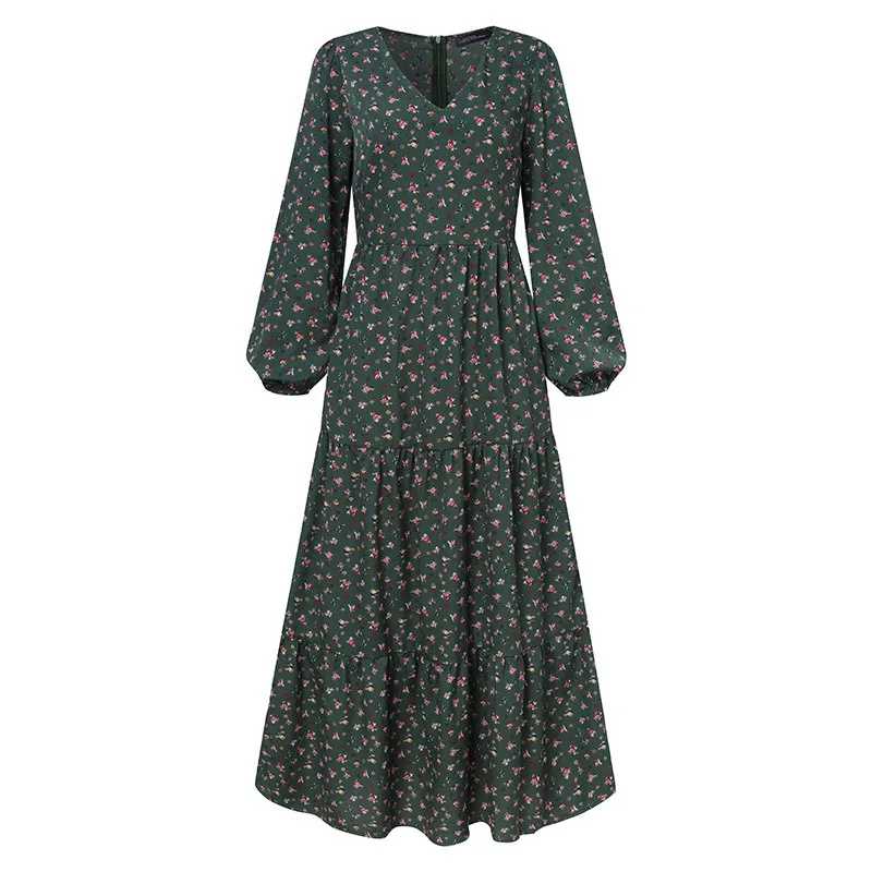 Vestido largo bohemio informal con estampado Floral para mujer, vestidos largos elegantes de fiesta para primavera y otoño, vestido Vintage con volantes de manga larga para mujer