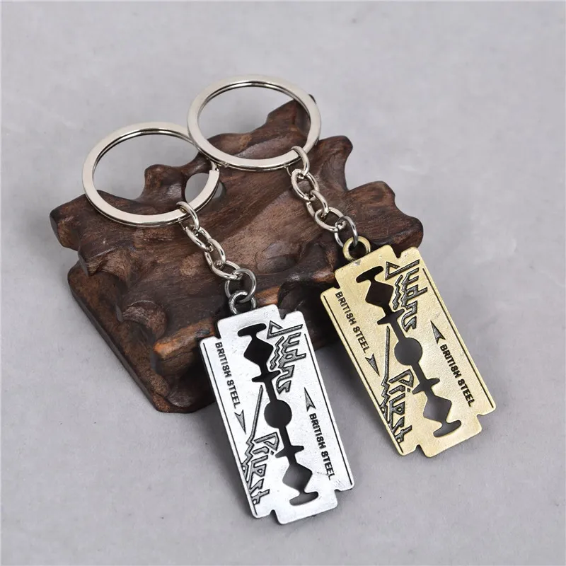 2023 New Hip Hop Rock Band Judas Priest Blade Razor Shape Pendant Key Chain Men Metal Keychain Keyring Chaveiro Jewelry Gifts