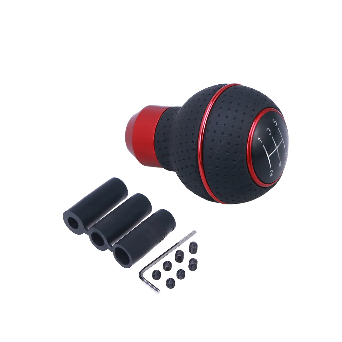 

5 Manual Gear Knob Universal Red Aluminum Alloy Car Stick Shifter Replacement Comfortable Grip Easy Install Gearstick Knob
