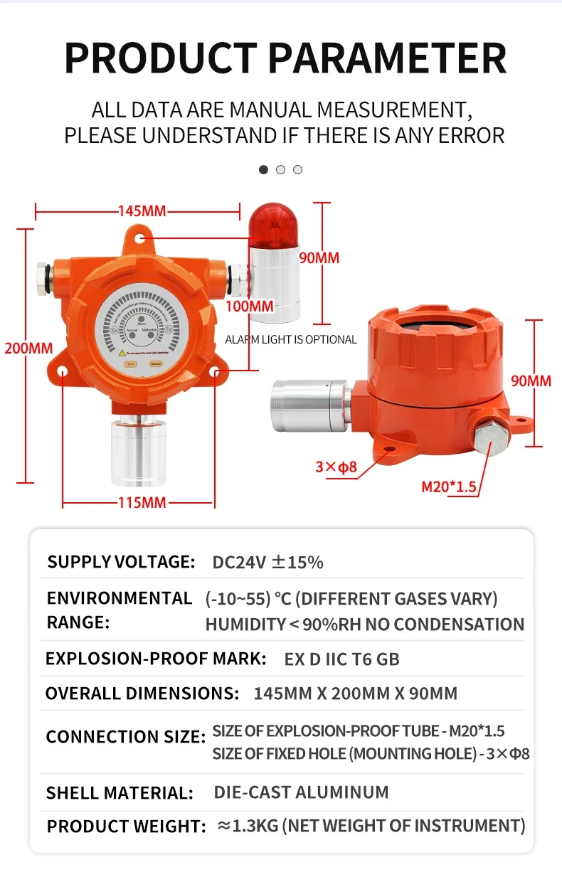 Aikesi CL2 Gas  Leak Detector Gas Leakage Detection Fixed Methanal Combustible Gas Detector  With LED Alarm
