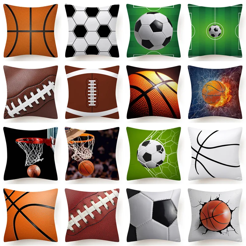 Home Couch Decor Cushion Cover Basketball Football Baseball Printed Pillows Outside Pillow Cover Square Polyester Pillowcase