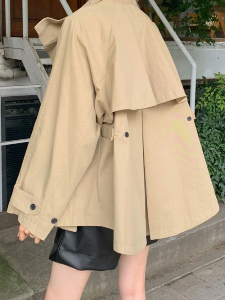 Korean Chic Elegant Stand Collar Trench Coat Loose A-line Cape Jackets Women 2024 Spring New Streetwear Solid Casual Outwears