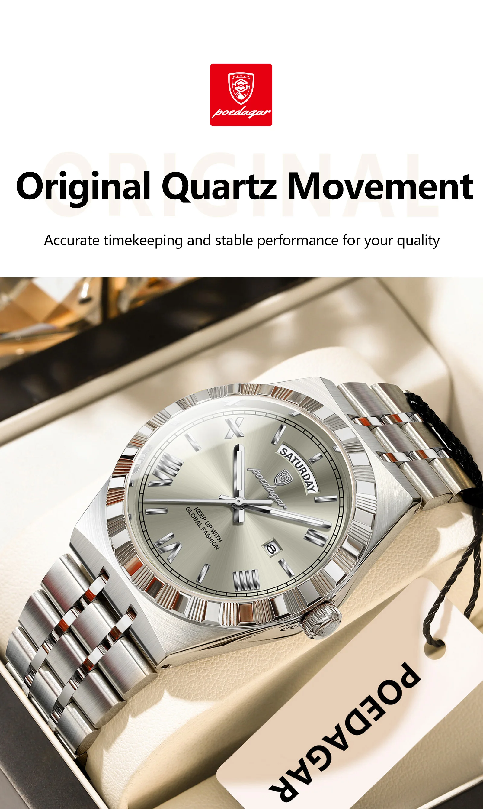 POEDAGAR Luxus Business Mann Uhr Woche Datum Wasserdicht Leuchtende Uhren Für Männer Edelstahl Quarz Mode männer Armbanduhr – Detail 8