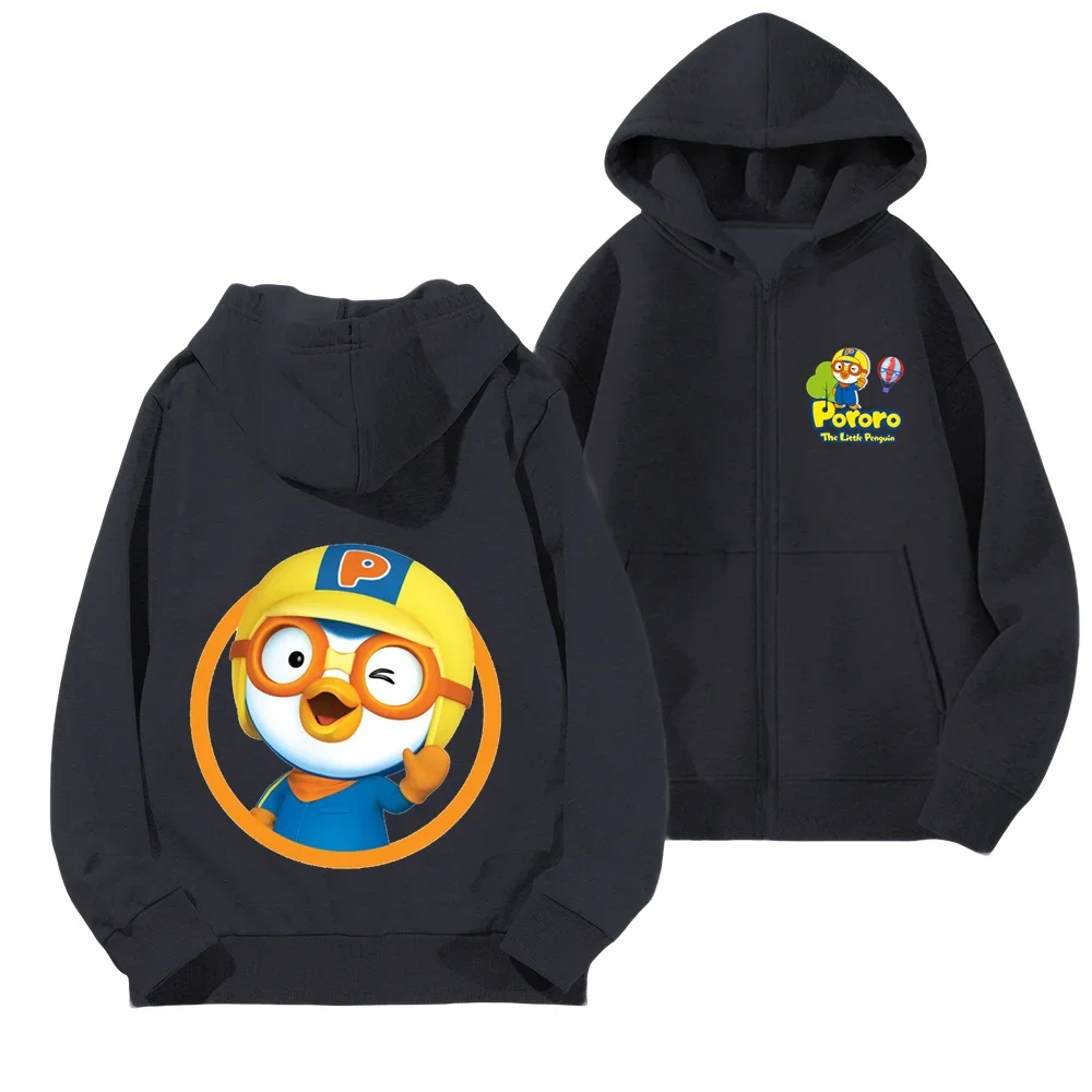 Pororo Kids Zipper Hoodie Cartoon Print Autumn/Winter Long-sleeved Sweatshirt Casual Top For Boy And Girl Outdoor Disney Jackets