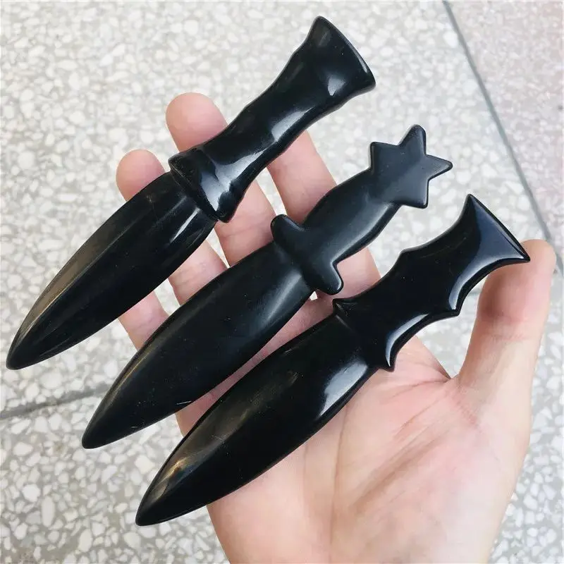 Natural Obsidian Dagger Healing Crystal Protection Stone Handmade Knife Men Gifts Magic Talisman Sword Witch Supplies Decoration