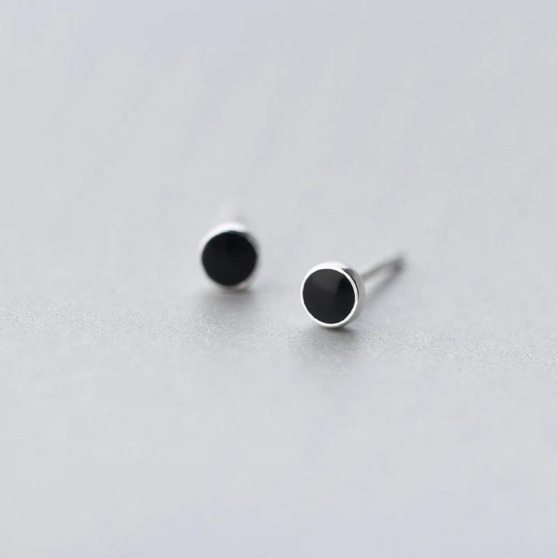 Modian Genuine 925 Sterling Silver Round Black Enamel Stud Earrings for Women Girl Fashion Classic Earrings Jewelry Gift