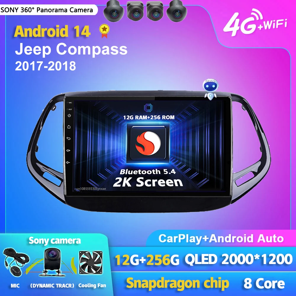 

Android 14 Carplay Auto 2K Screen Car Radio Multimedia Player For Jeep Compass 2017 2018 2019 Autoradio Stereo 2din Head Unit