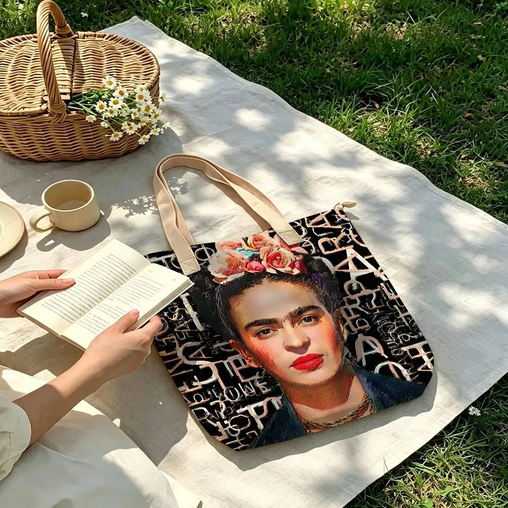 Mexican F-Fridas Various Anime Cotton‑Polyester Tote Bag Reusable Eco‑Friendly Double‑Sided Shoulder Storage Shoulder Bag view 6