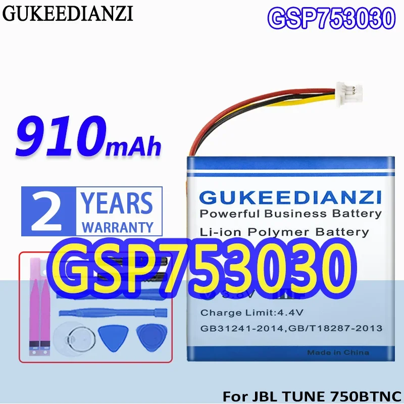 High Capacity GUKEEDIANZI Battery GSP753030 910mAh For JBL TUNE 750BTNC Bateria