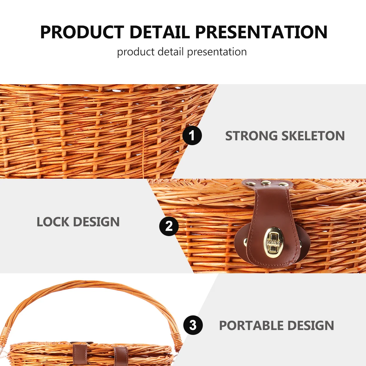 

Bicycle Basket Wicker Front Handlebar Basket With Lid Natural Rattan Storage For Books Picnic Lunch Ride Accessories