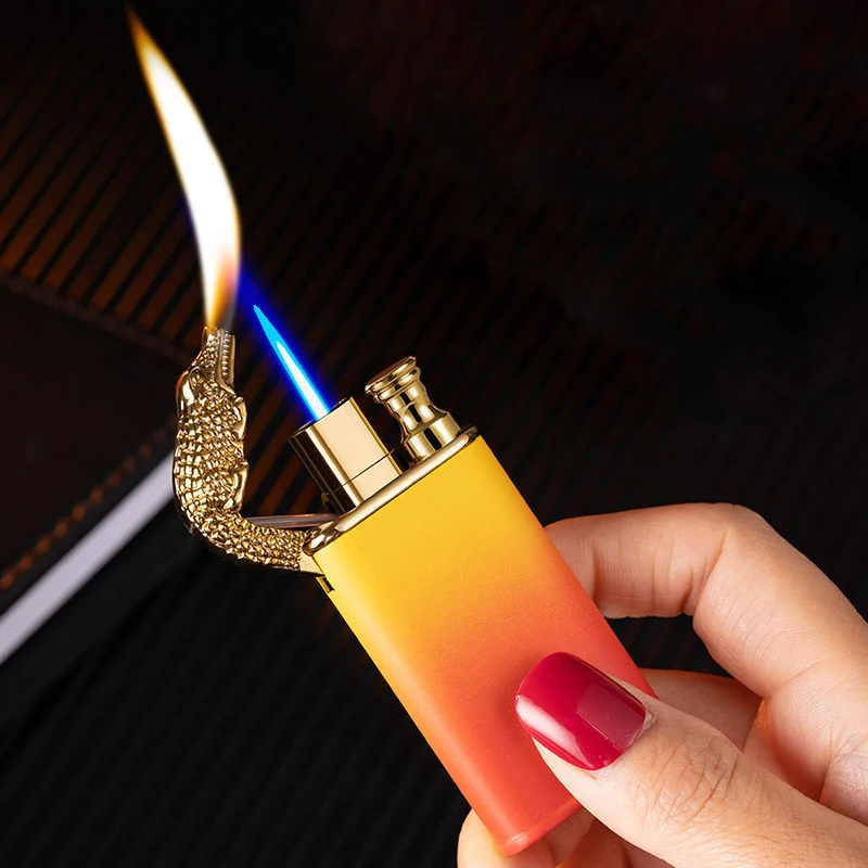 

New Luminous Lighter Straight To Open Flame Switch Double Fire Cigarette Lighter Blue Flame Igniter Men's Smoking Holiday Gifts