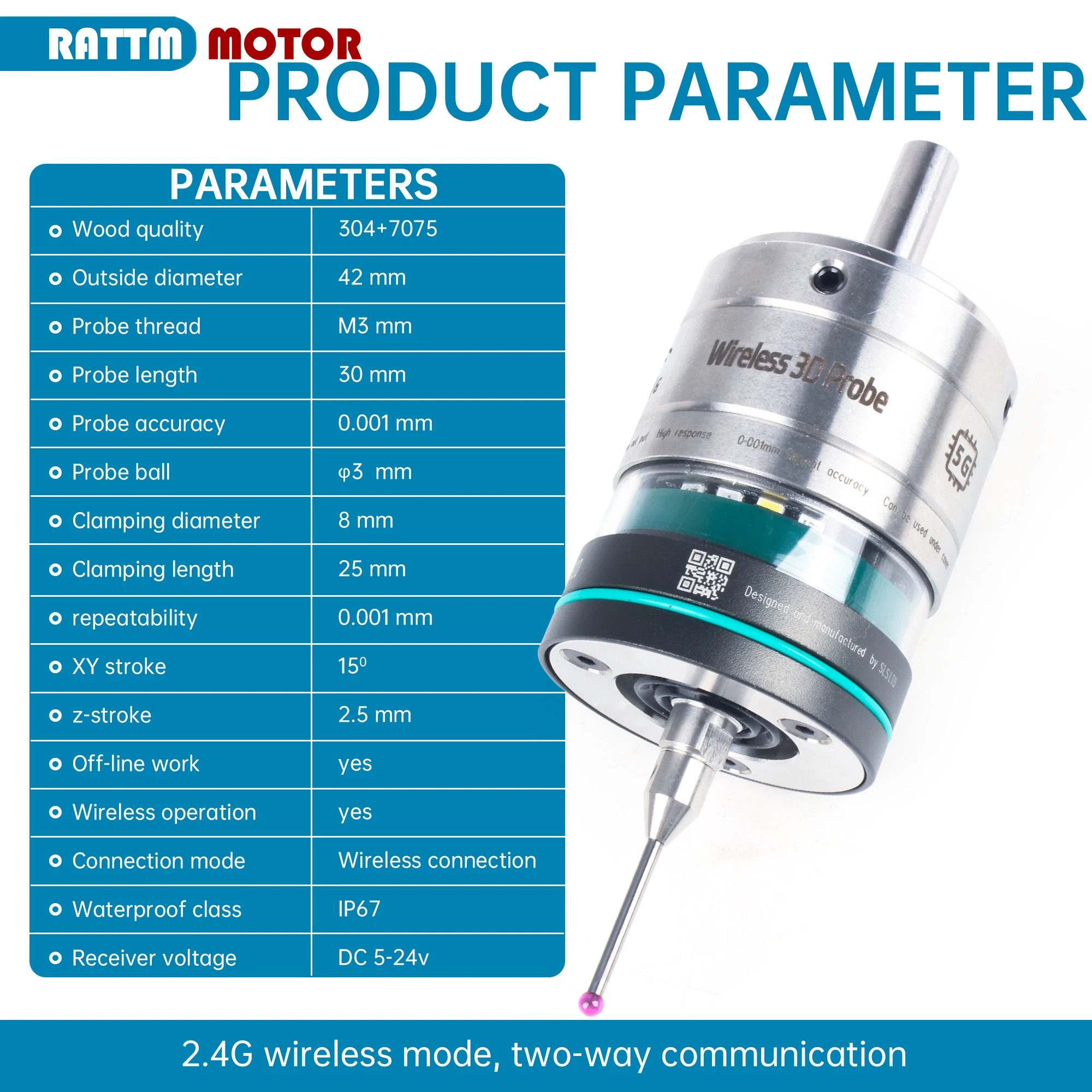 New GP-800 Wireless Probe Tool, 3D Edge Detector Centering Rod for CNC Machining Centers