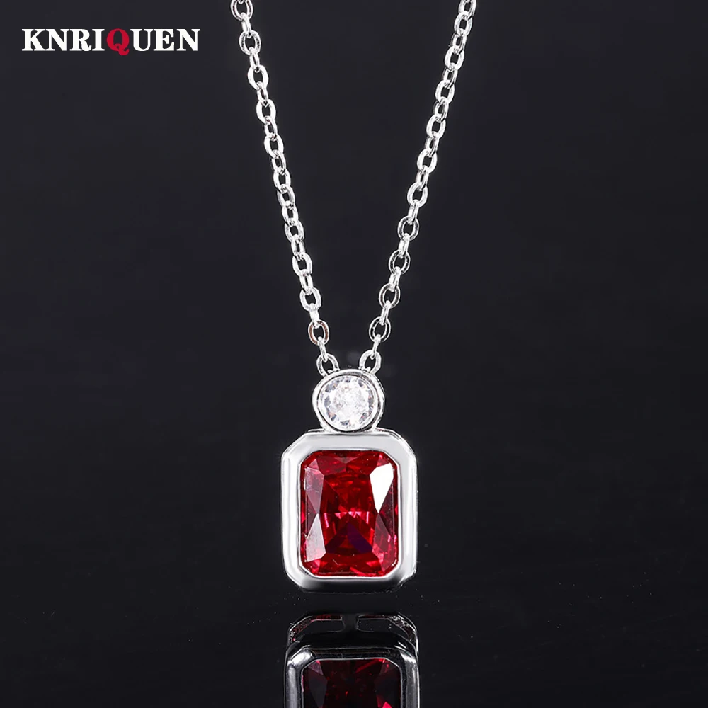 100% 925 Silver 8*10mm Ruby Paraiba Tourmaline Emerald Pendant Necklace for Women Charms Wedding Fine Jewelry Anniversary Gift