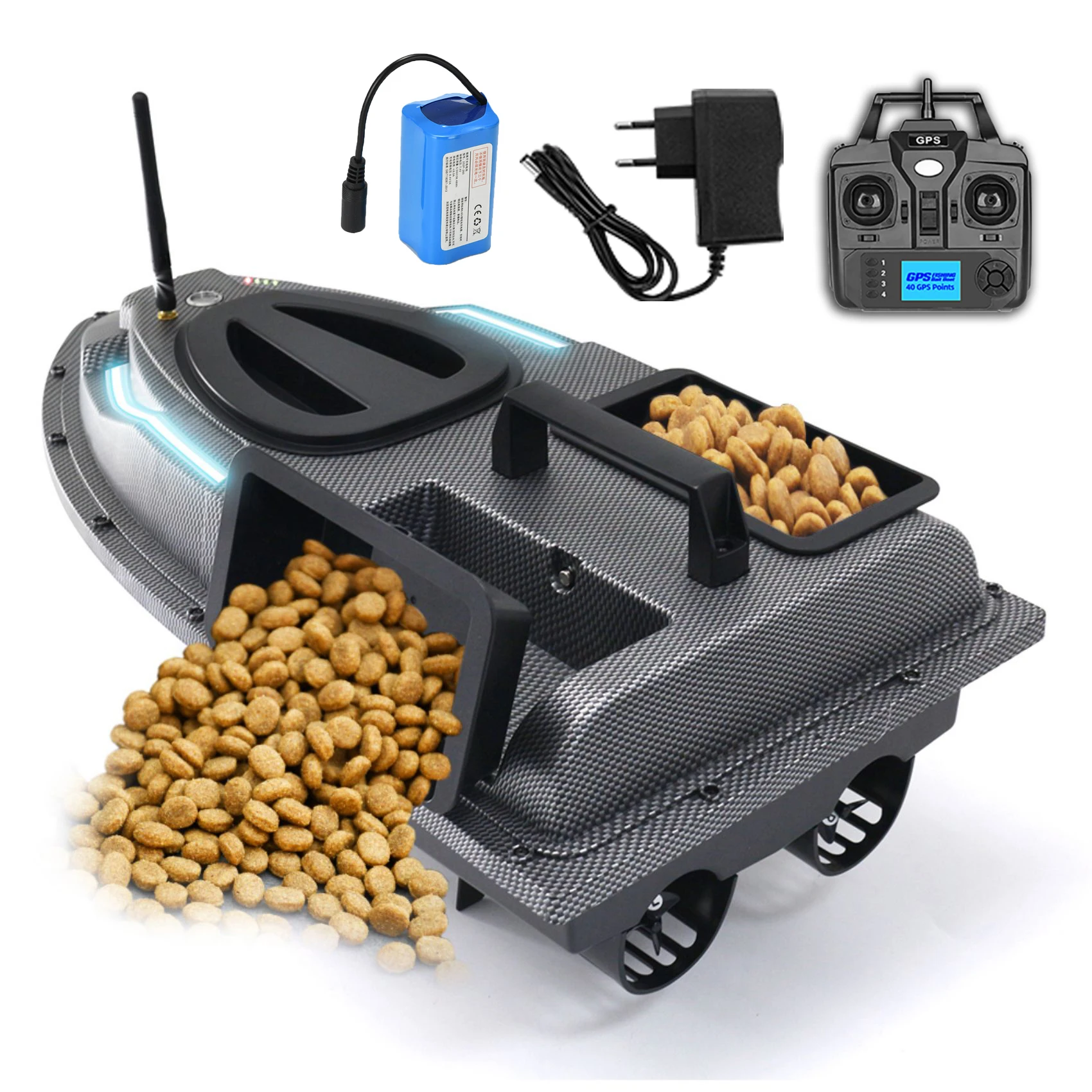 

LED Turning Light 40GPS Points New Release Smart Navigation Auto Return 2 Hopper Gps Fishing Bait Boat