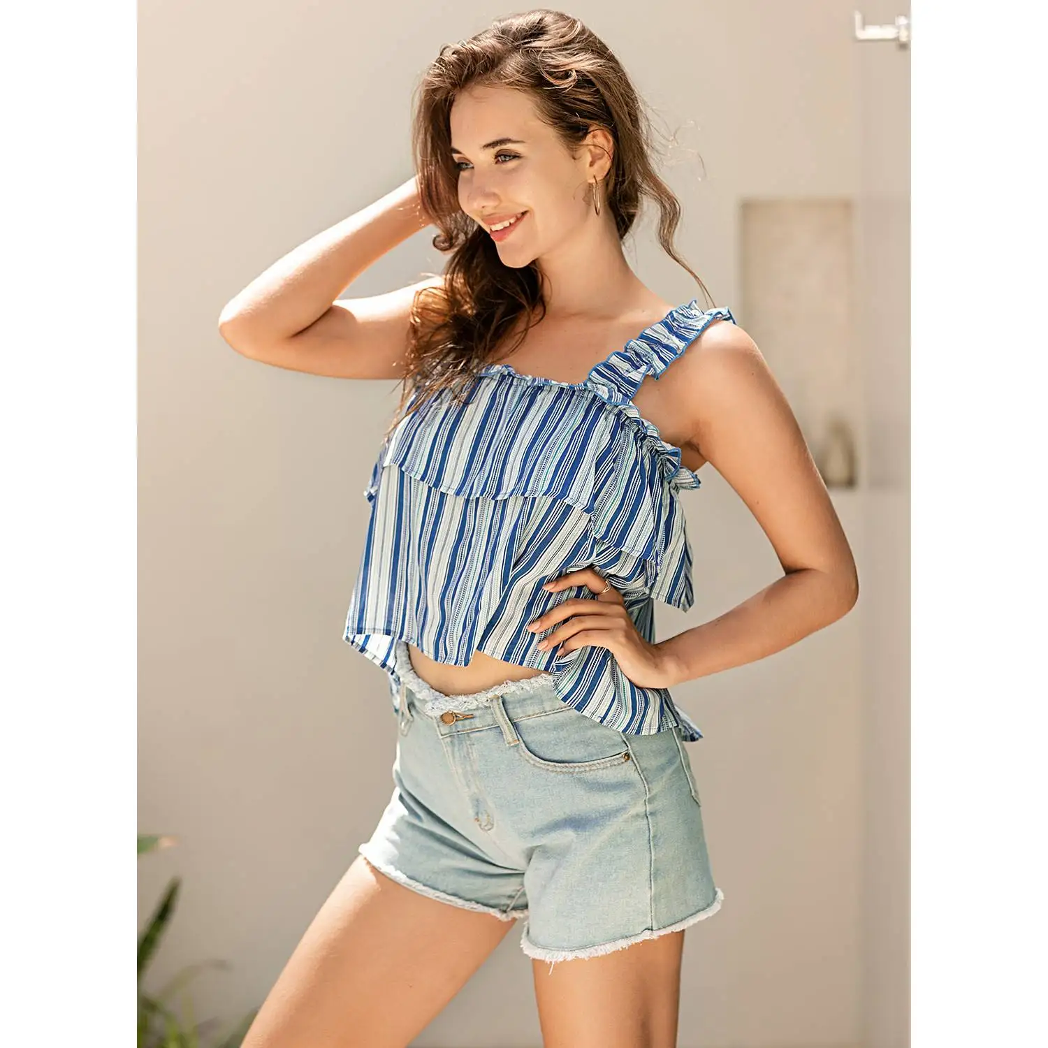 Cseta hoada informal con tirantes para mujer, diseño de un hombro, fibra de poliéster 00%, sin mangas, a la moda, para ...