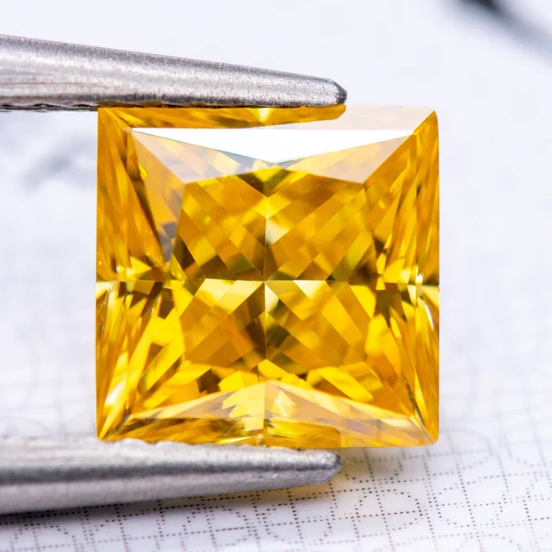 Pedra moissanite cor amarela dourada princesa corte pedra preciosa laboratório cultivado diamante para fazer joias avançadas com certificado gra