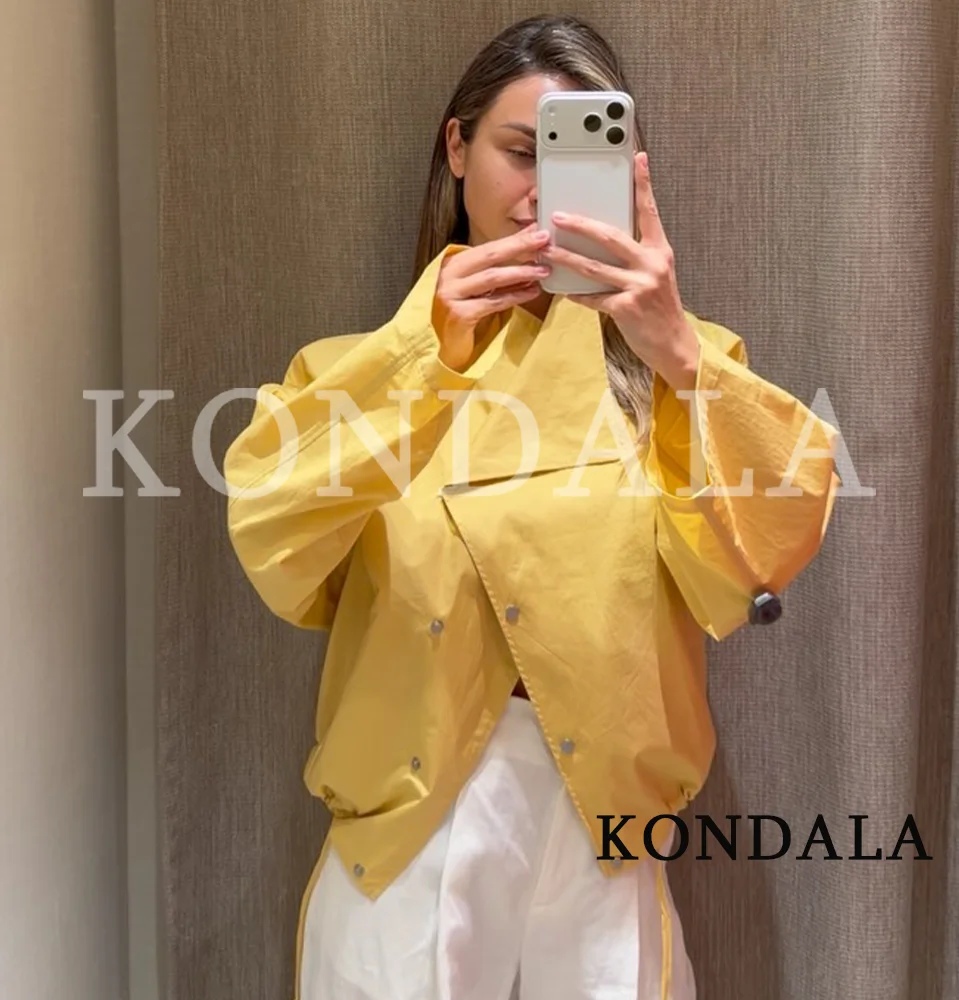 KONDALA Women Summer Trendy Loose Bomber Jacket 2026 Fashion High Street Leisure Jacket Female Unique Chic Outdoor Button Jacket