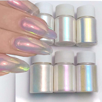 6Color Pearlescent Aurora Chrome Nail Powder 10g/Bottle Iridescent Shell Powders Holographic Mirror Effect Nail Pigment Dust Set