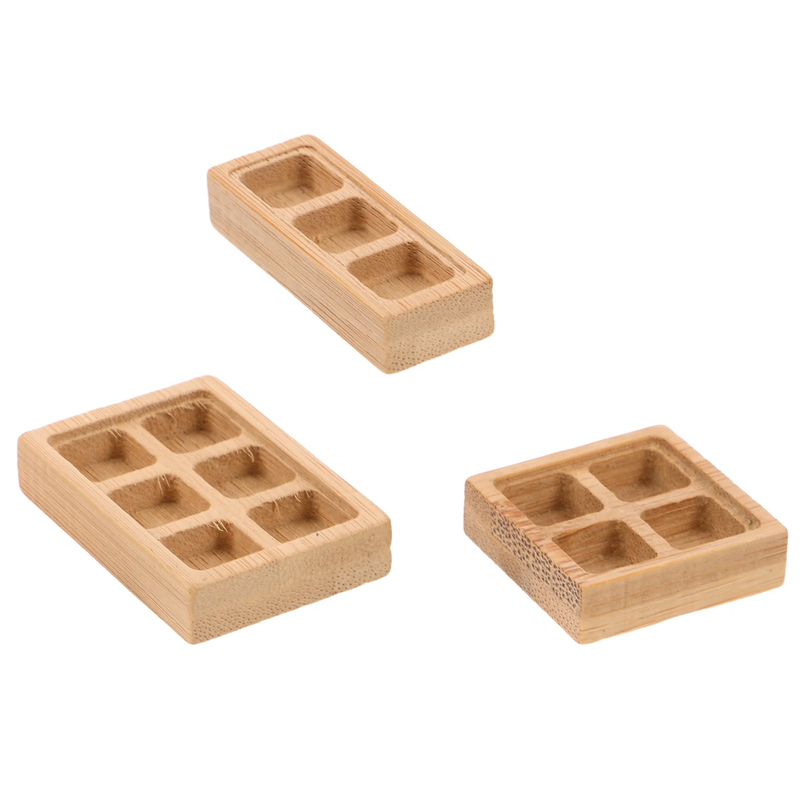 

3Pcs Bamboo Style Mini Dessert Tray Wood Grain Small Serving Platter for Dollhouse Kitchen Decor Display Party Food
