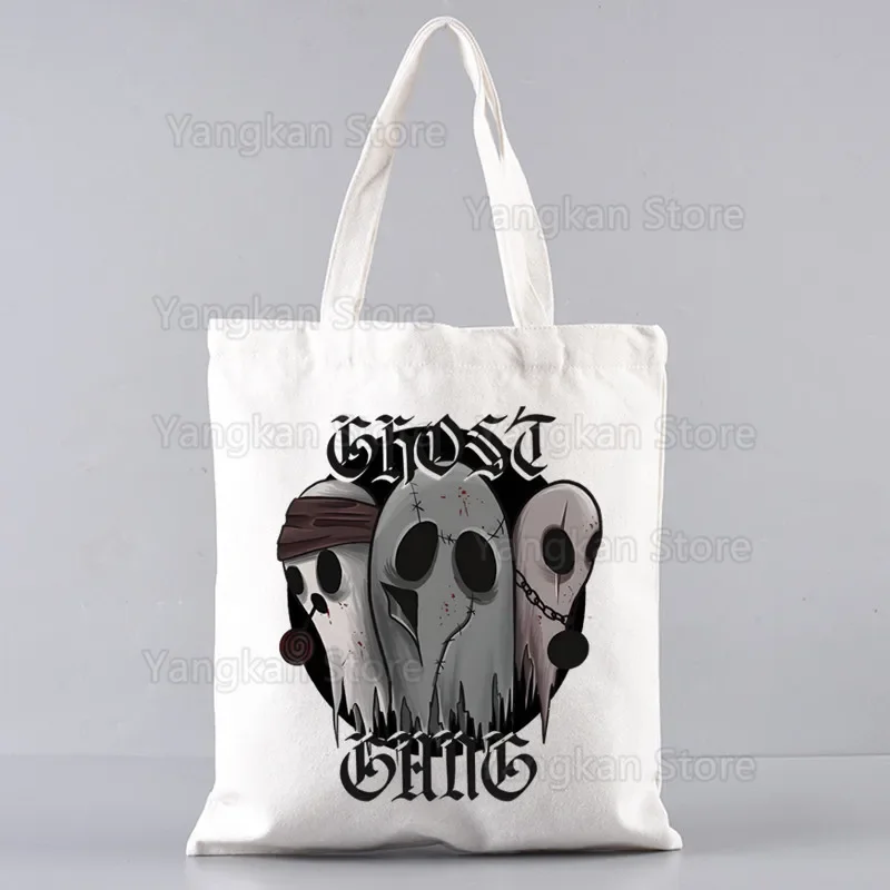 Borsa a tracolla in tela stampata con cartoni animati Ghost Band Borsa shopper ecologica divertente Harajuku femminile di grande capacità