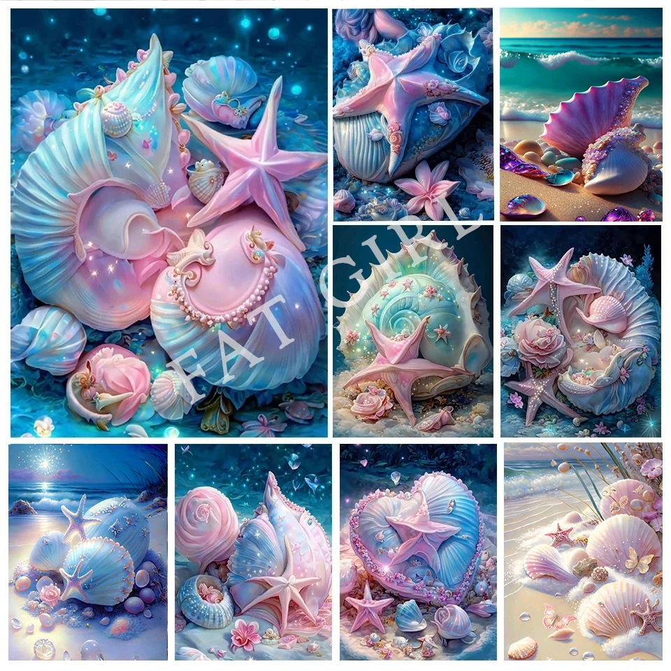 Fantasy Romance Beach 5D Diamond Painting Kits Sea Shell Conch Scenery Diamond Art Embroidery Mosaic Cross Stitch Full Display