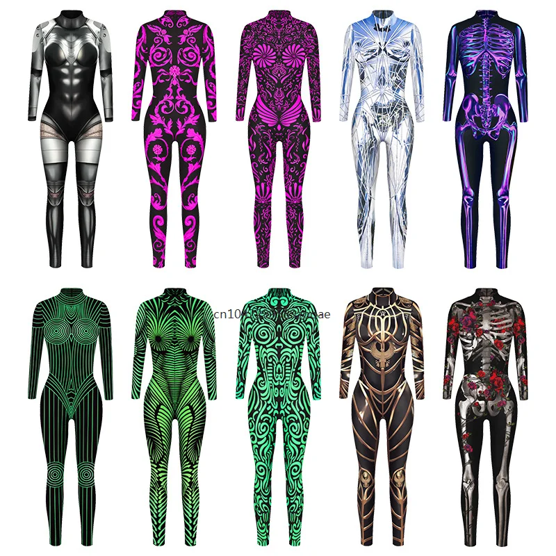 Halloween Jumpsuit Women Carnival Eye 3D Print Cosplay Costume Female Sexy Bodysuit Funny Holiday Party Onesie Festival Outfit