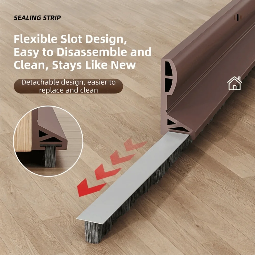 TPE Door Bottom Seal Brush Edge Self Adhesive Weather Stripping Wear Resistant Sound Dampening Sealing Strip Indoor Bedroom