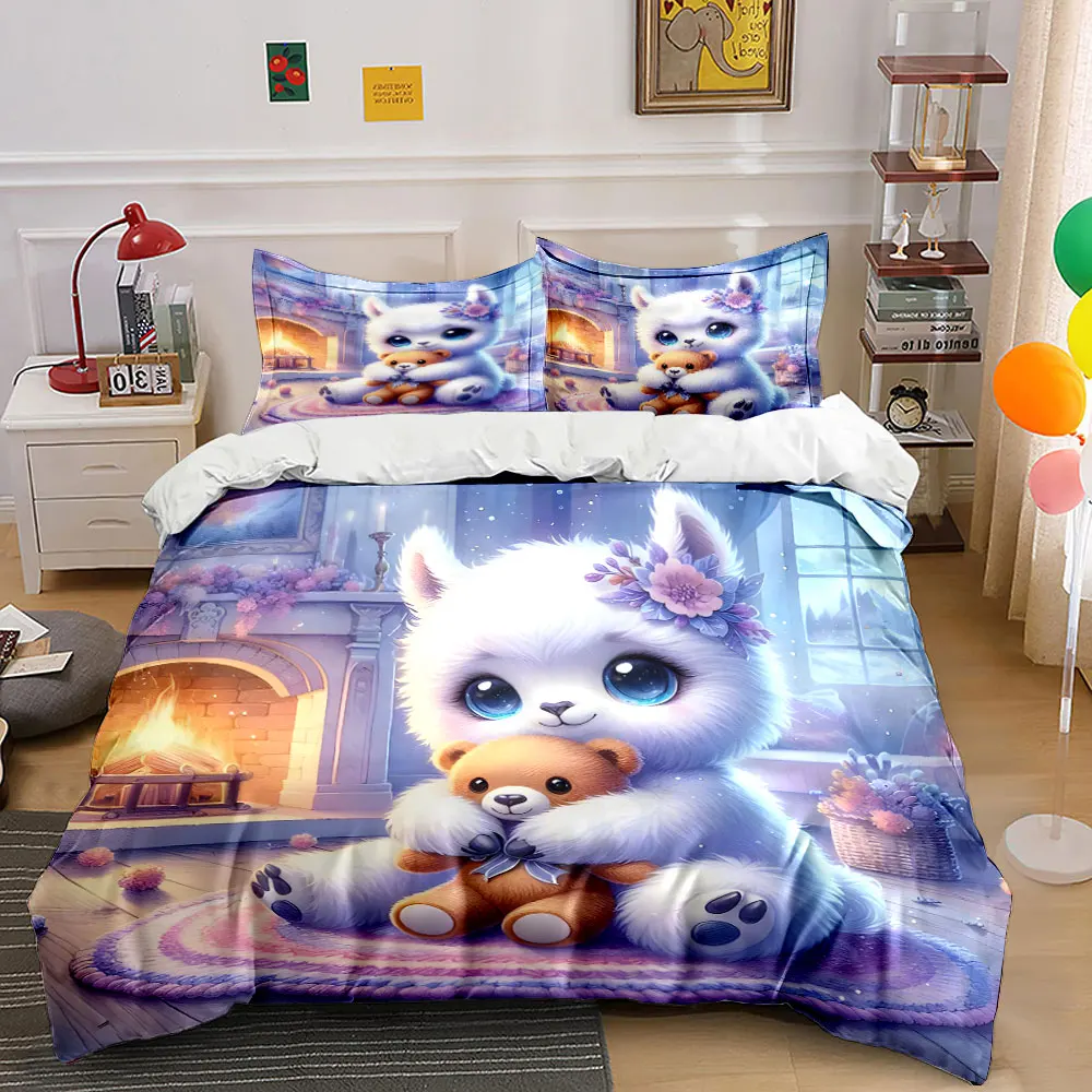 

"Cozy Winter Fireplace Gift Set" Exquisite three-piece bedding set gift for kids and adults