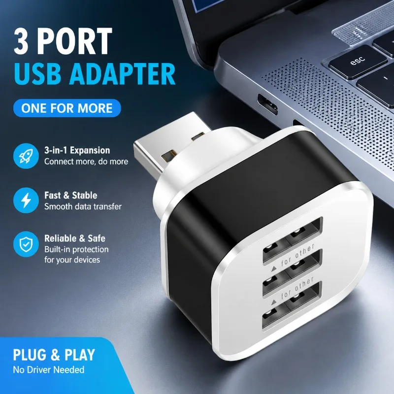 New Version 2.0 Data Splitter Hub Triple Port USB Expander External Signal Distributor Laptop Desktop Device Connection Adapter