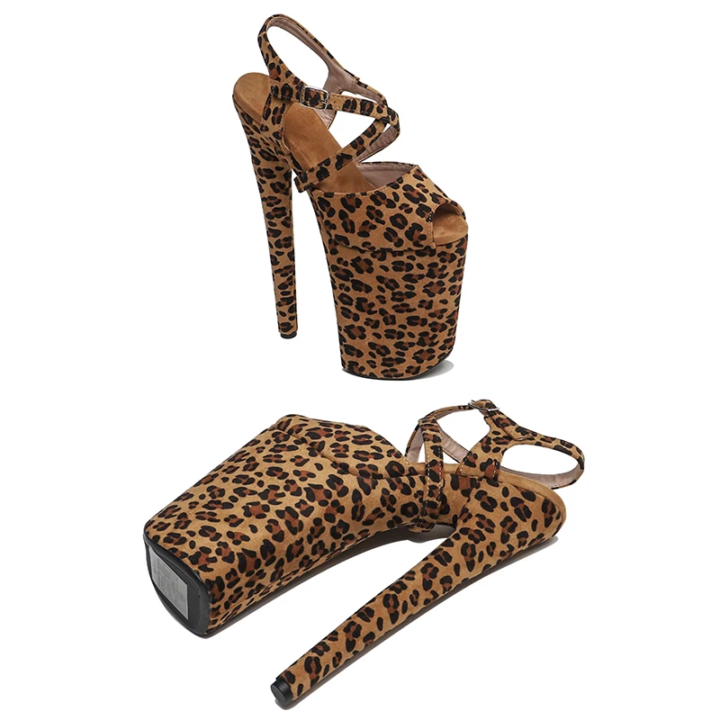 Leecabe  23CM / 9inches   Leopard suede Upper  Trend fashion  Platform High Heels slipper Sandals Pole Dance shoes