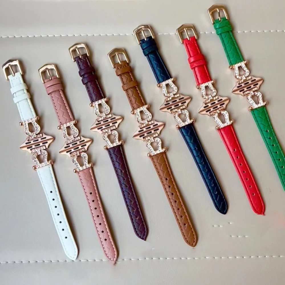 U نوع المنسوجة نمط سبائك الزنك + جلد طبيعي ساعة ل Iwatch الترا 8 7 49 مللي متر 45 مللي متر لامعة حجر الراين حزام ل أبل 41 مللي متر