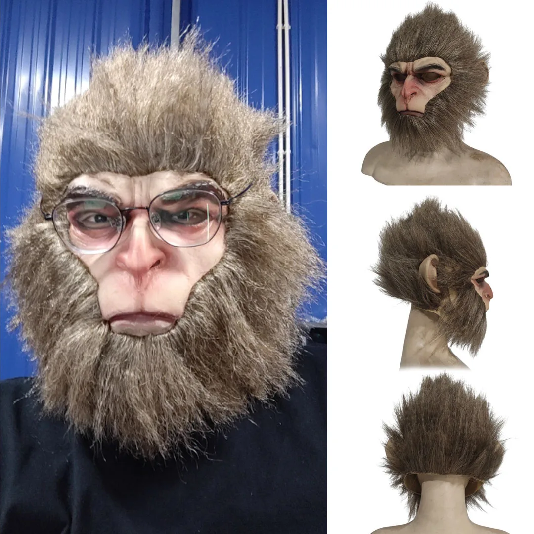 

Black Myth WuKong Mask Cosplay Full Head Latex Mask Monkey King Role Playing Prop Halloween Animal Costume Horror Head Cover