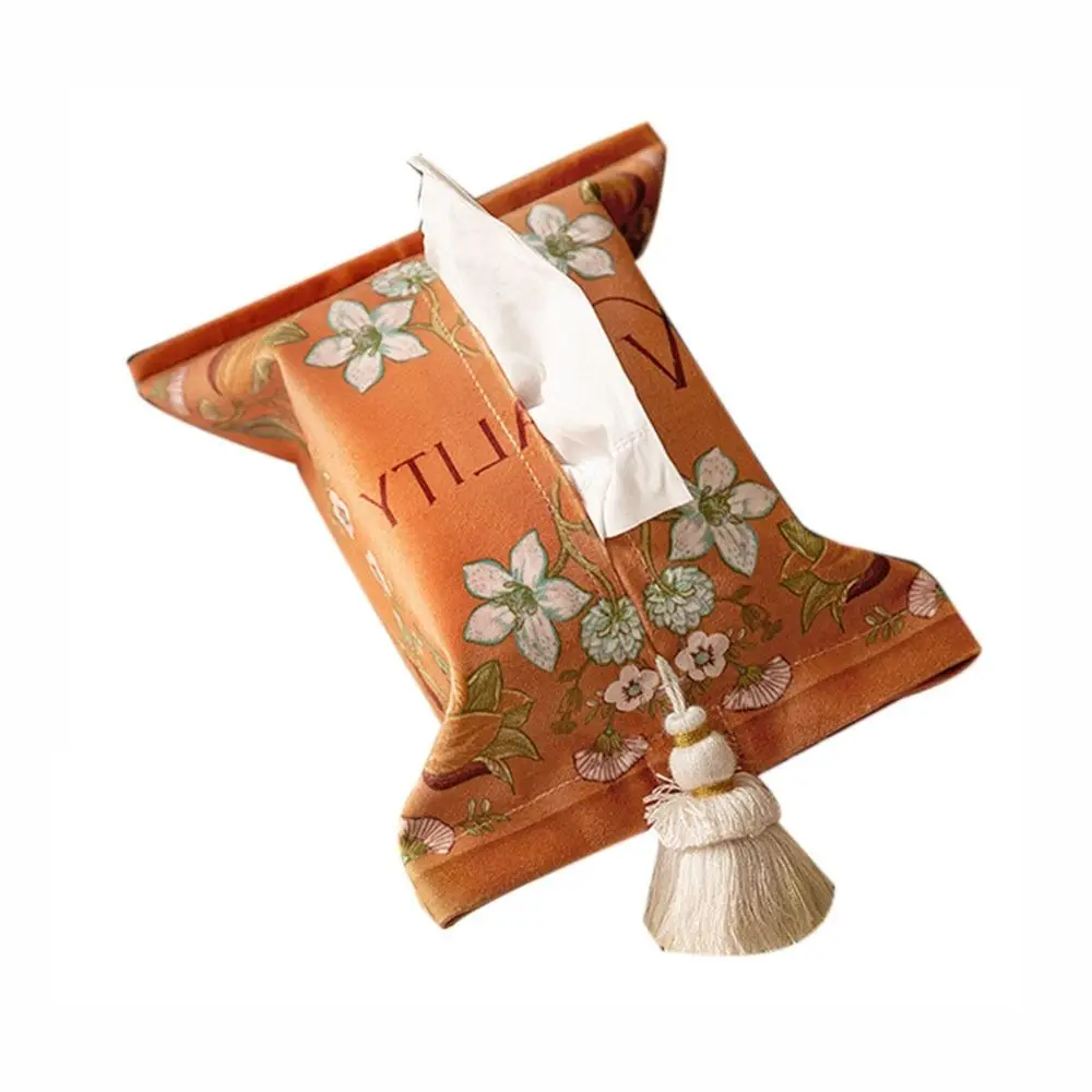 

Light Luxury 18x24cm Short Plush Tissue Bag American Floral Tissue Box Holder Reusable Cotton Tassels Napkin Paper Box Office