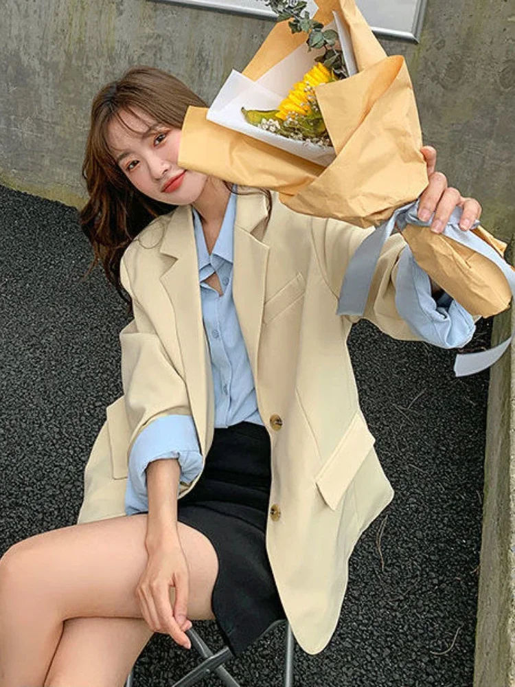 

Blazers Women Loose Spring Simple All-match Basic British Style Office Lady Casual Ulzzang Fashion Chic Temperament Ins Vintage