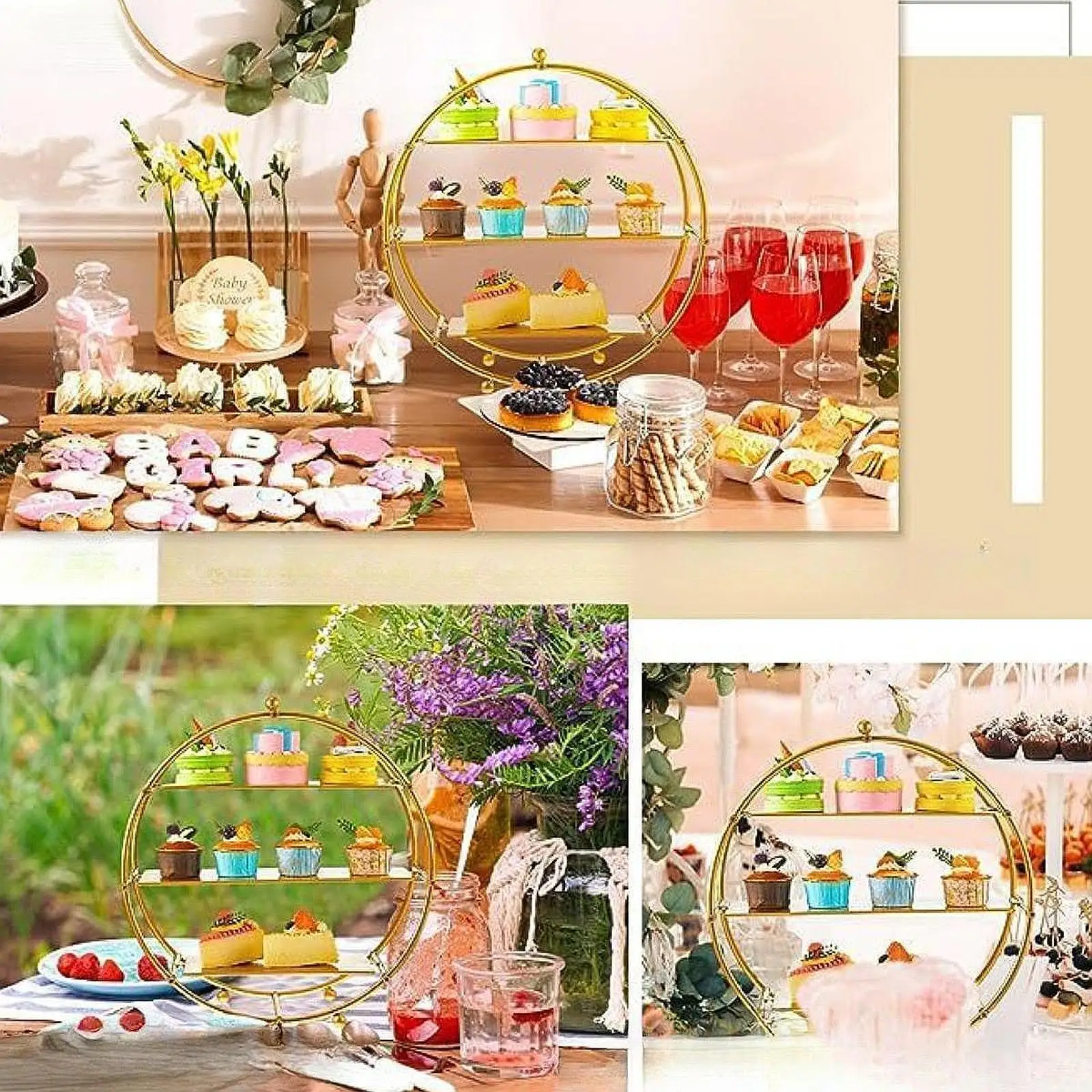 3 Tier Cupcake Stand Treats Fruits Donuts Cookies Tiered Serving Tray for Birthday Wedding Celebration Baby Shower Dessert Table