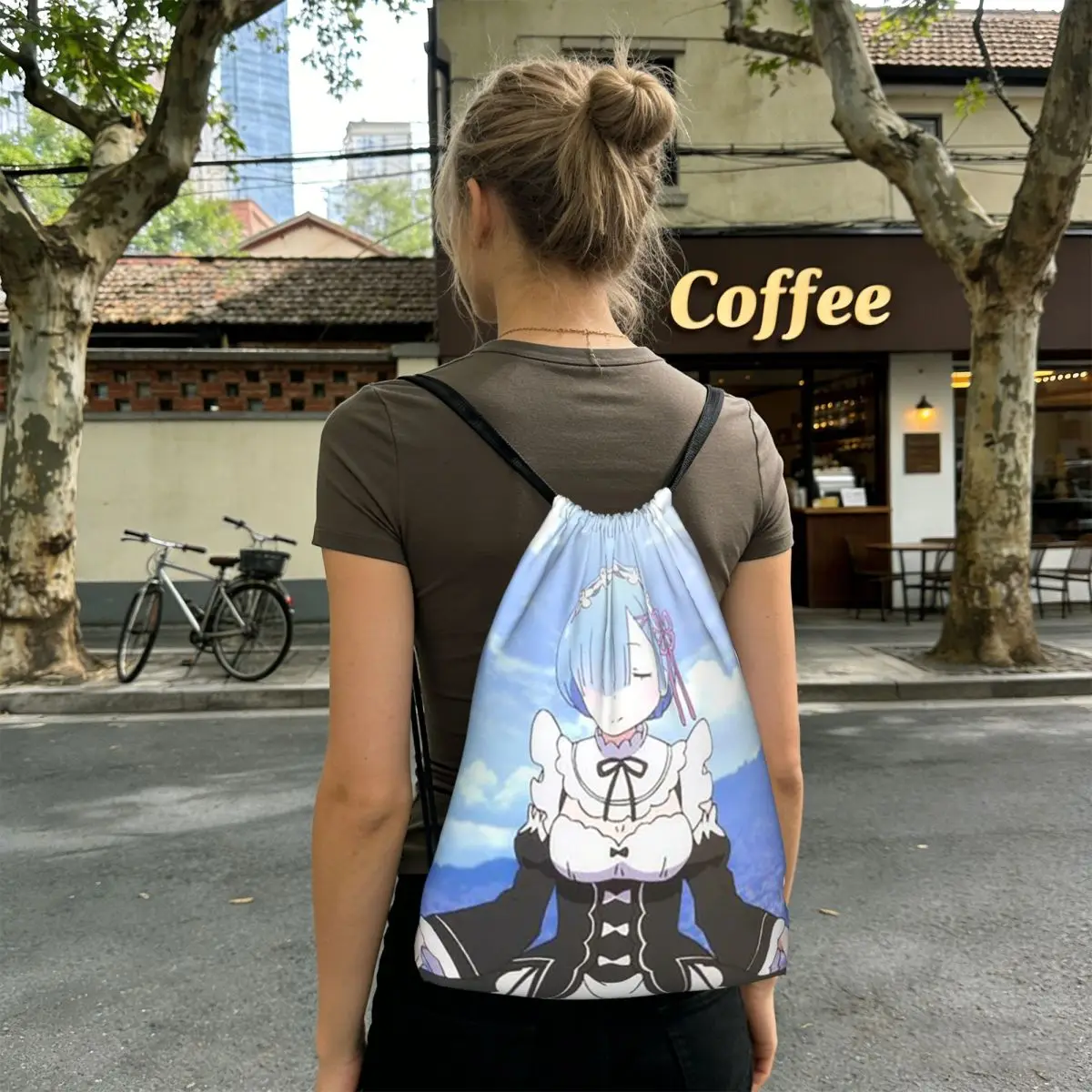 Life In A Different World From Zero Anime Rem Backpacks Casual Drawstring Bags Sundries Bag Book Bags for Man Woman Students