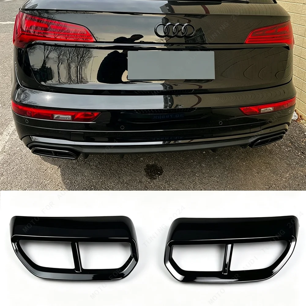 2PCS Gloss Black Exhaust Pipe Cover For Audi Q5 FY MK2 S-Line SUV 2020-2024 Facelift Rear Bumper Tailpipe Trim Exterior Tuning