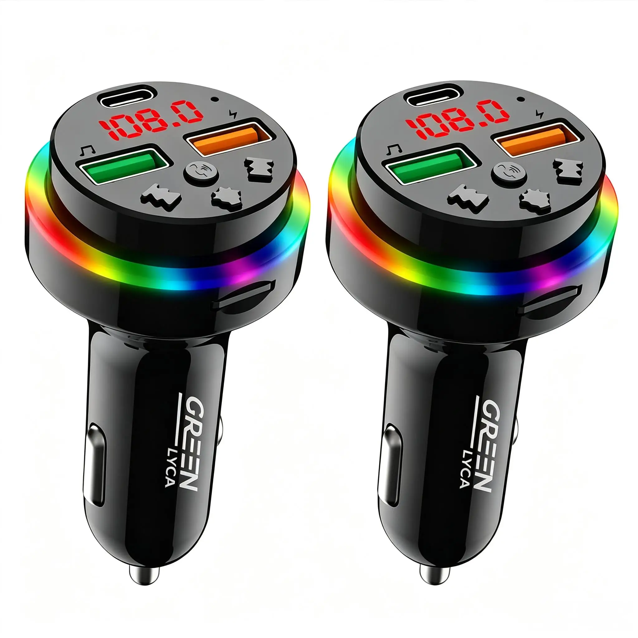 2er-Pack Bluetooth 5.3 FM-Transmitter mit Kfz-Ladegerät (40 W), Dual-USB-Anschluss, Kfz-Adapter, drahtlosem Radioempfänger und LED-Anzeige