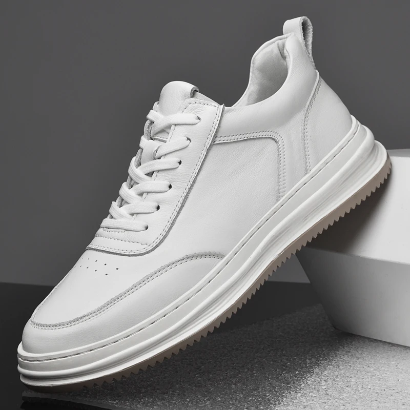 

2025 Men's New Autumn Leather Panel Sneakers - Breathable White Shoes for Casual & Sporty Wear