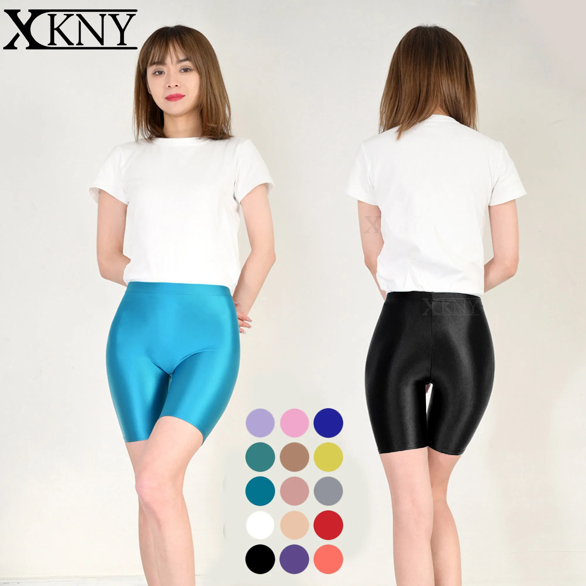 

XCKNY satin glossy shorts opaque pantyhose bright wet tights silk oil smoothSeamless front crotch slim high waisted swim shorts